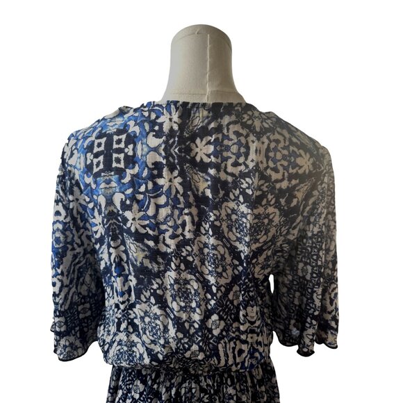 Zara Blue & White Floral Print Small Dress V-Neck - Picture 7 of 12